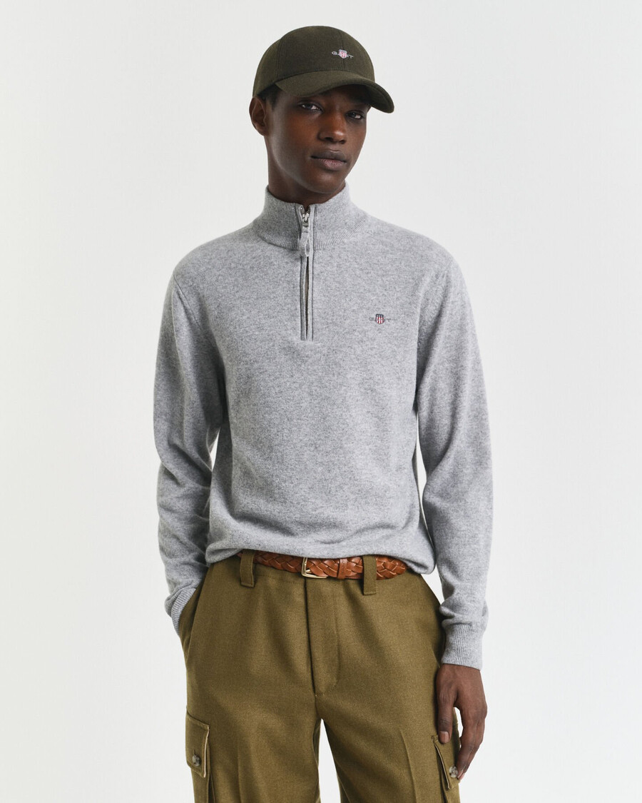superfine lambswool halfzip sweater - grey melange