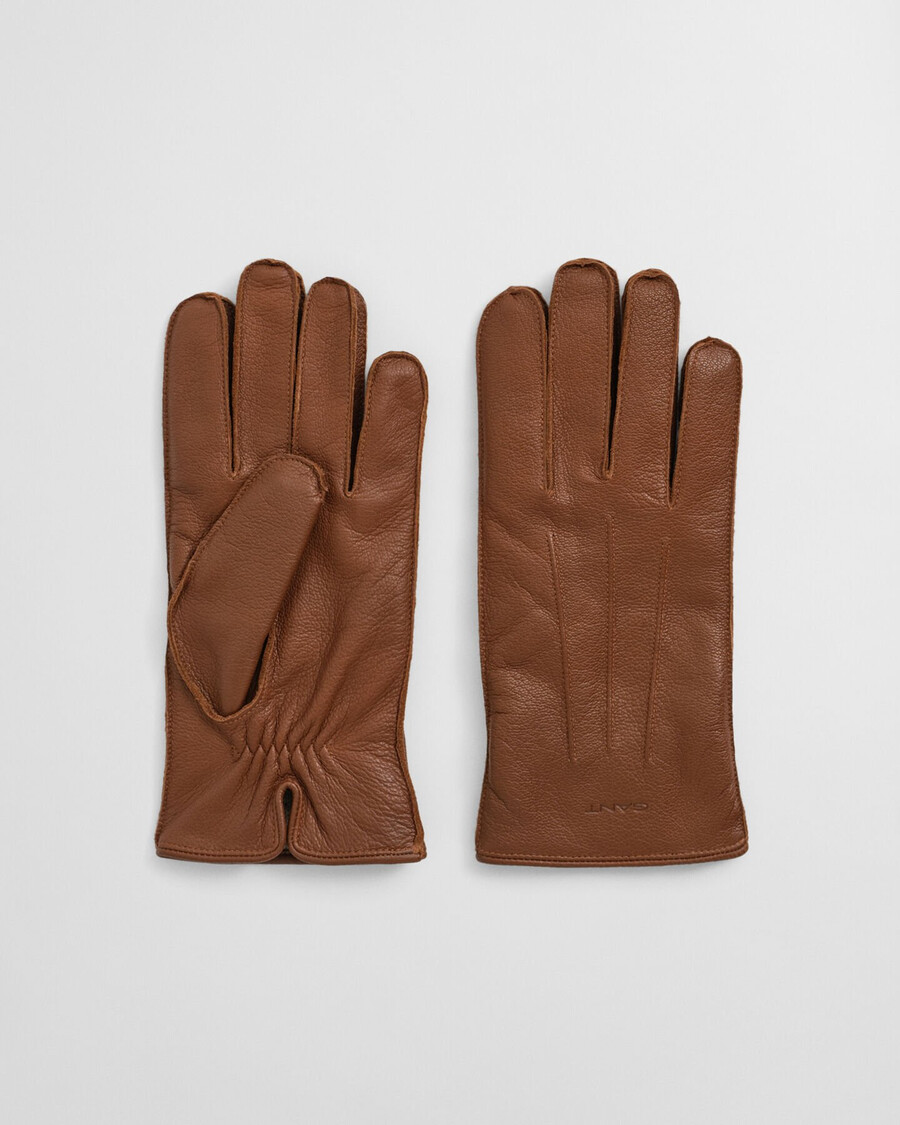 cashmere lined leather gloves - cognac