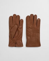 cashmere lined leather gloves - cognac