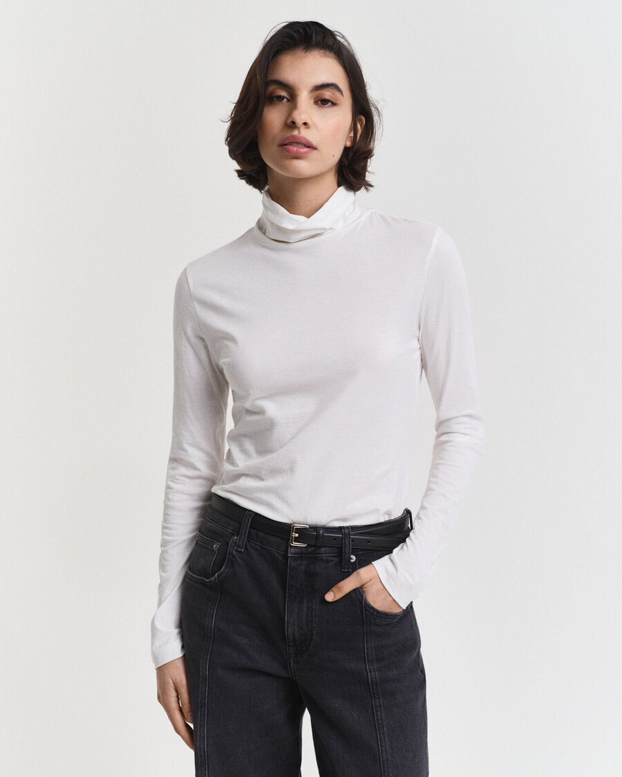 lightweight cotton turtleneck top - eggshell
