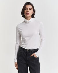 lightweight cotton turtleneck top - eggshell