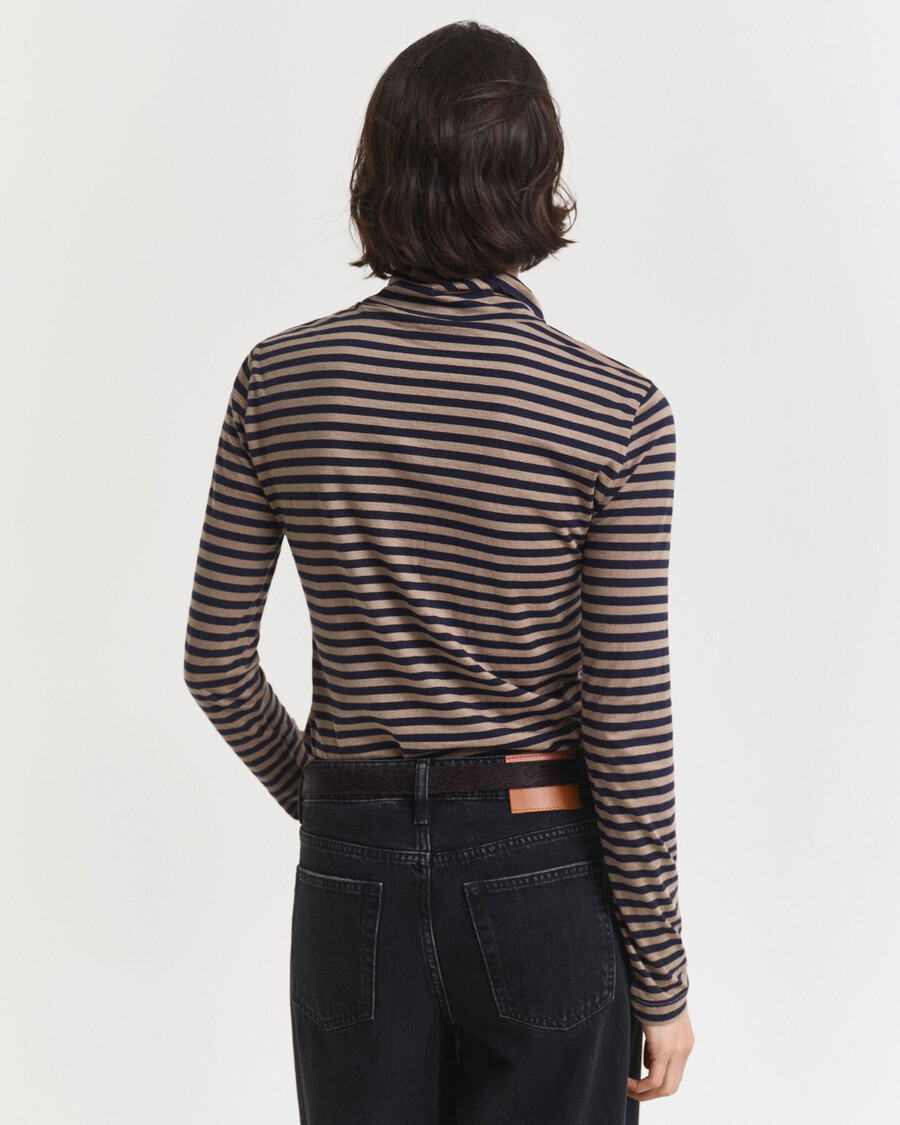 lightweight striped cotton turtleneck top - taupe beige