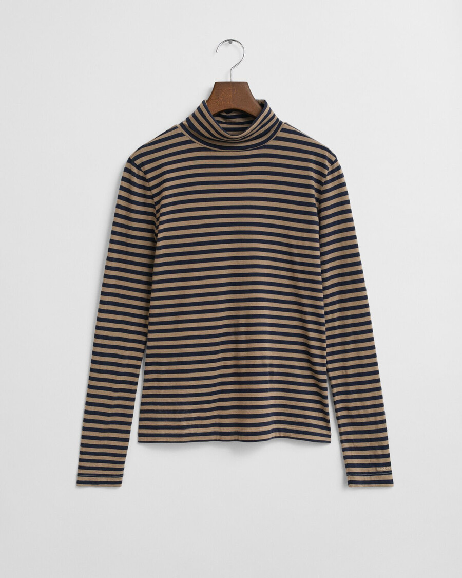 lightweight striped cotton turtleneck top - taupe beige