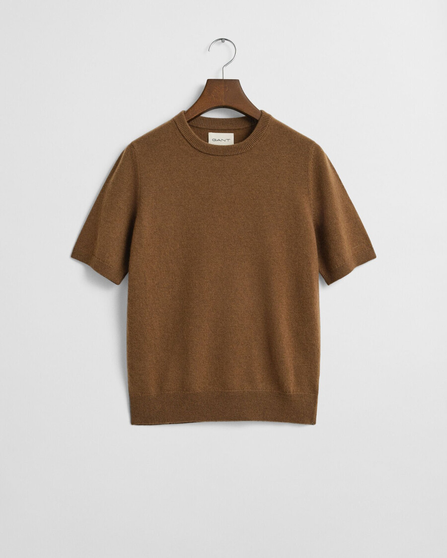 superfine lambswool short sleeve crew neck sweater - warm khaki
