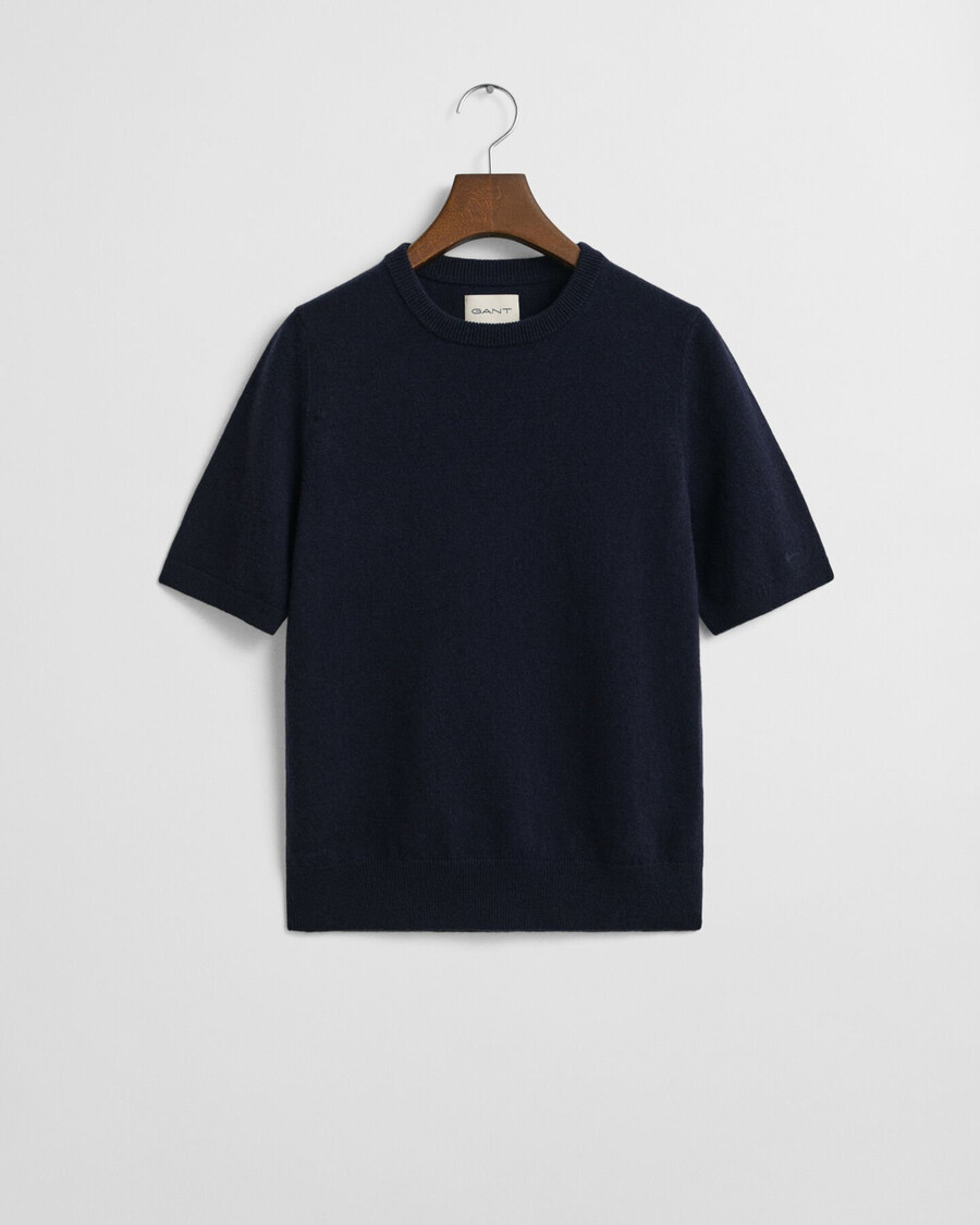 superfine lambswool short sleeve crew neck sweater - evening blue