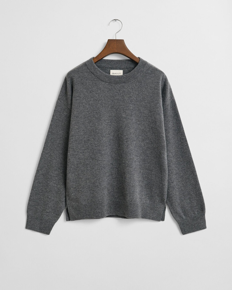 superfine lambswool crew neck sweater - charcoal melange