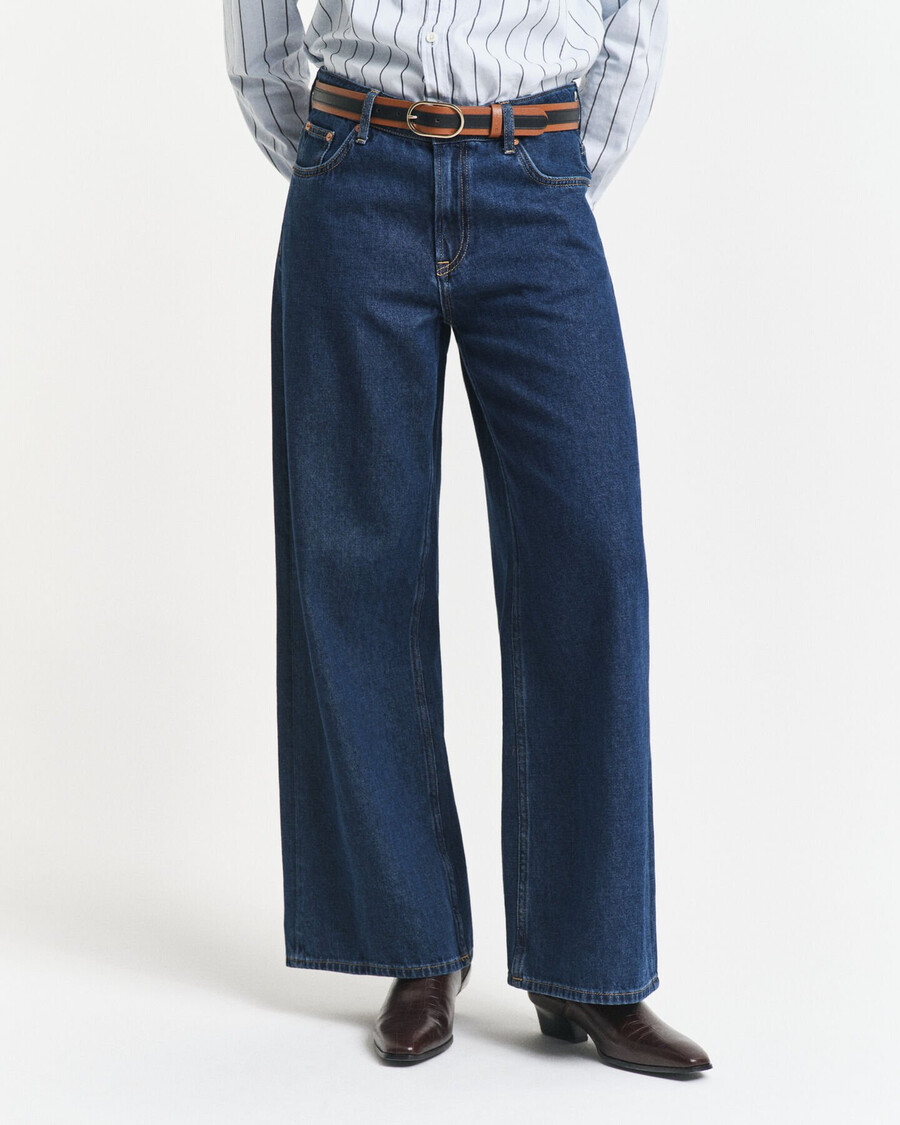 lowrise wide leg jeans - dark blue worn in