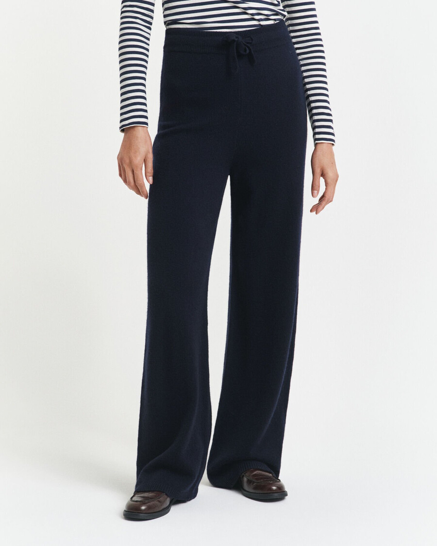 knitted wool pants - evening blue