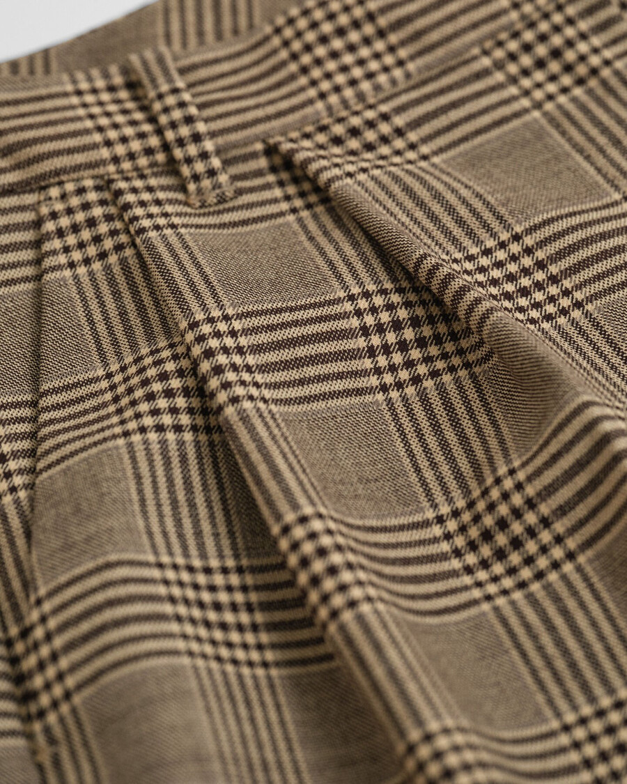 checked pleated wool blend pants - deep brown