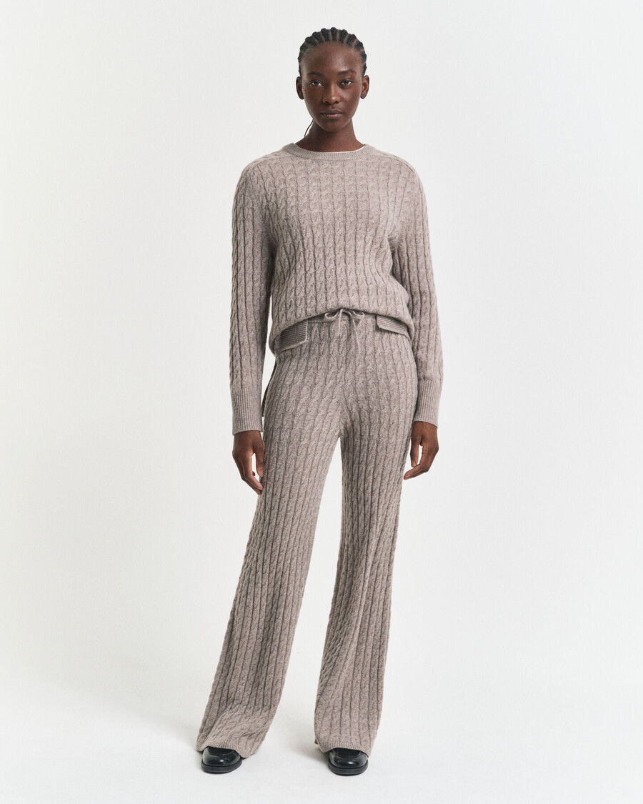 cable knit wool pants - taupe beige