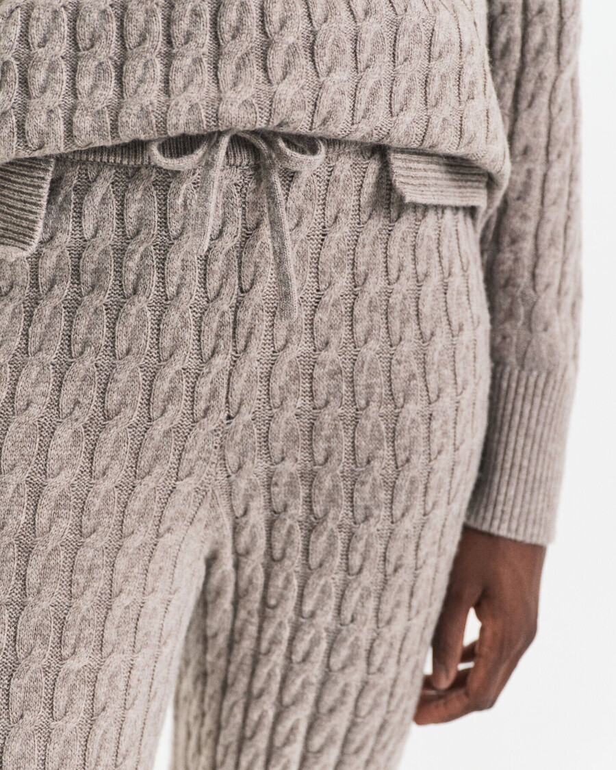 cable knit wool pants - taupe beige