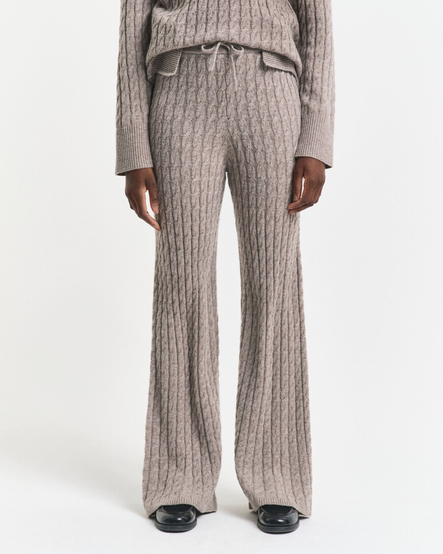 cable knit wool pants - taupe beige