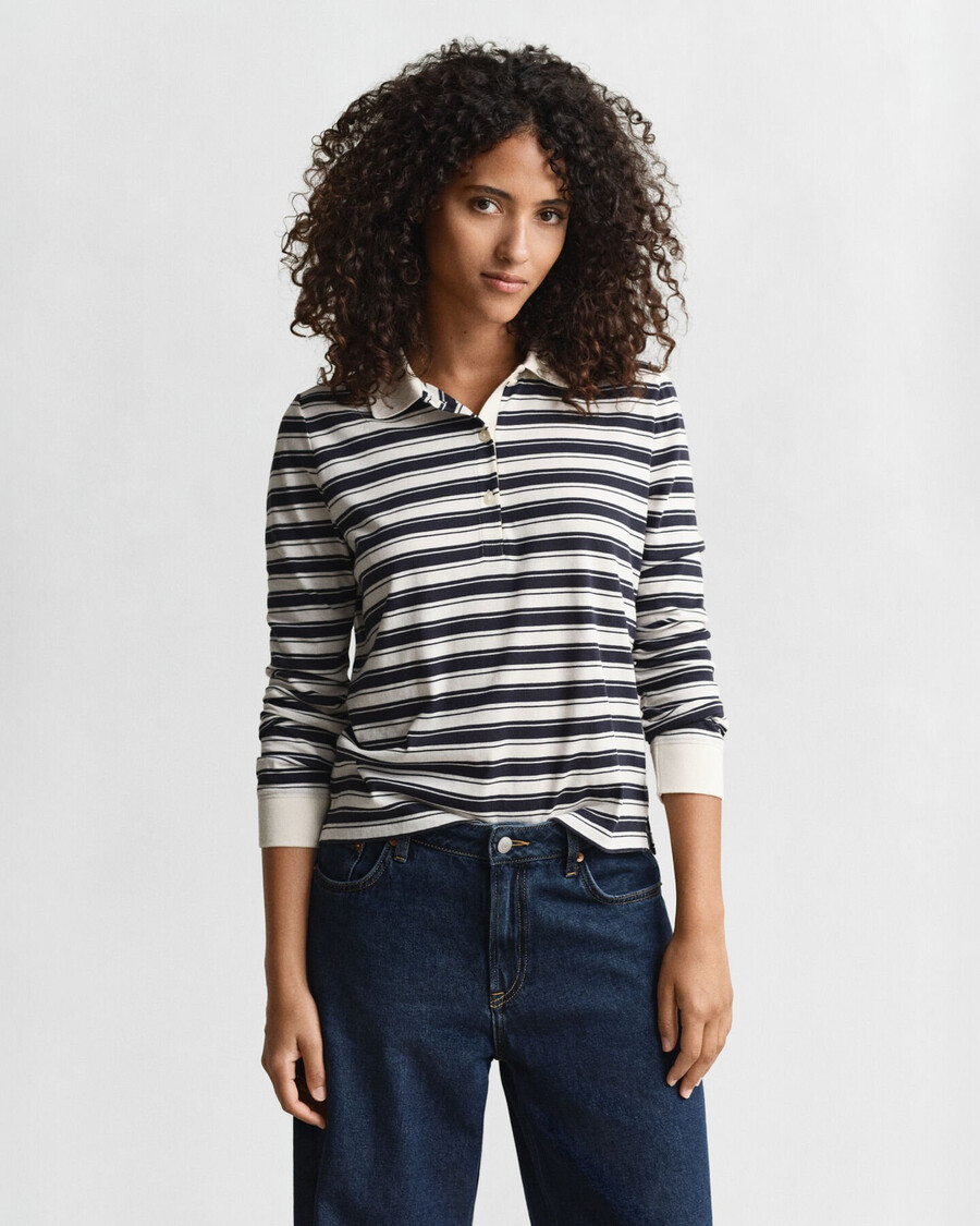 striped long sleeve polo shirt - cream