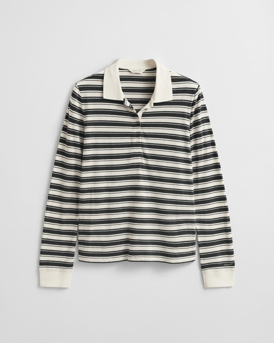 striped long sleeve polo shirt - cream