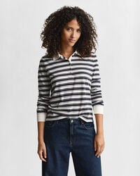 striped long sleeve polo shirt - cream
