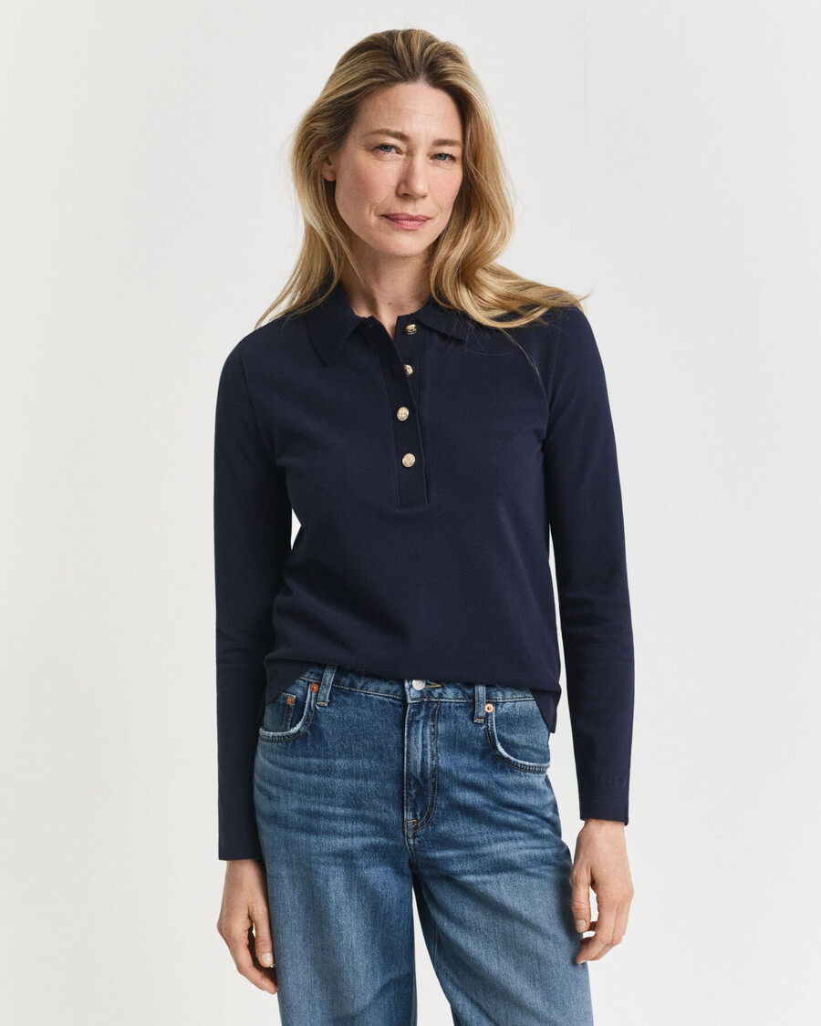 long sleeve piqué polo shirt - evening blue