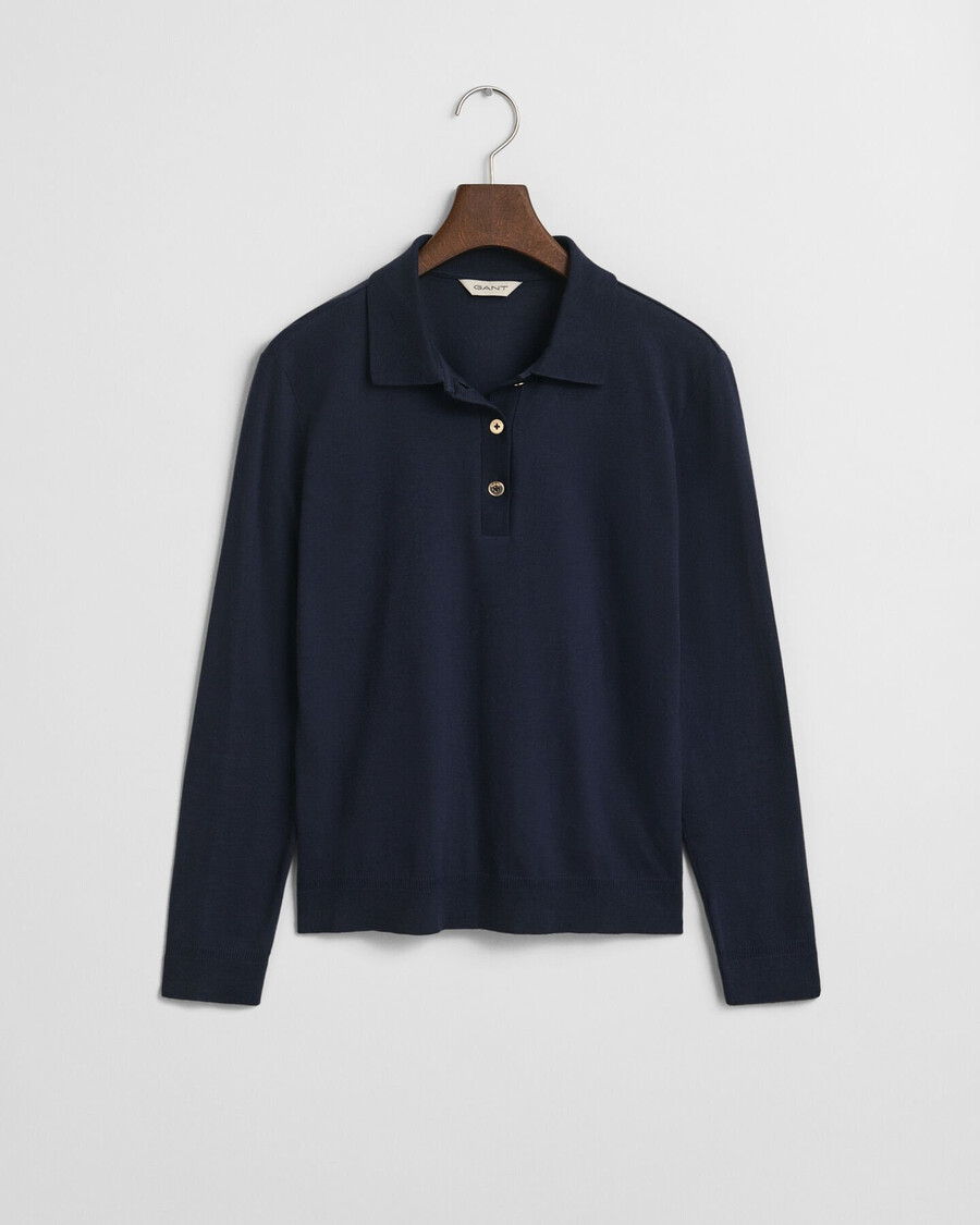 seamless buttoned long sleeve polo shirt - evening blue