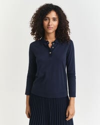 seamless buttoned long sleeve polo shirt - evening blue