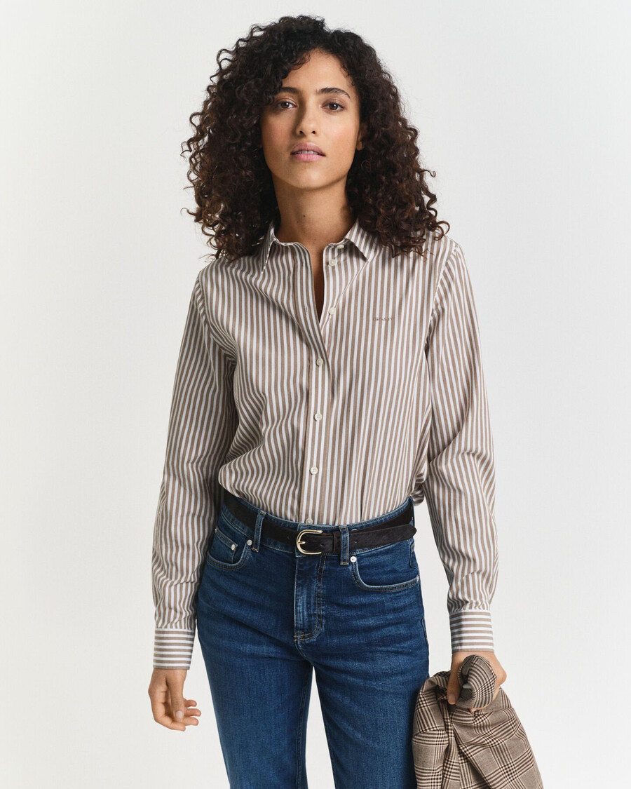regular fit classic striped poplin shirt - taupe beige