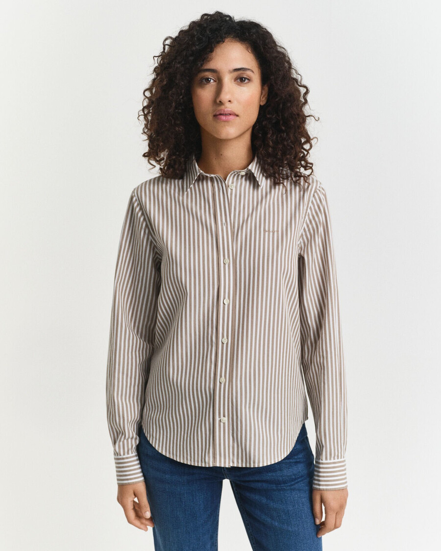 regular fit classic striped poplin shirt - taupe beige