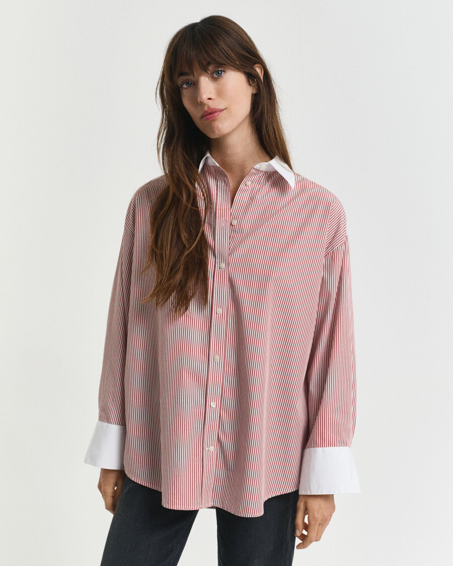 oversized contrast collar striped shirt - modern rust