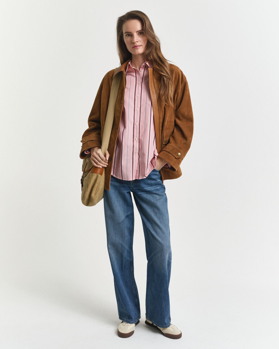 relaxed fit classic striped poplin shirt - summer rose
