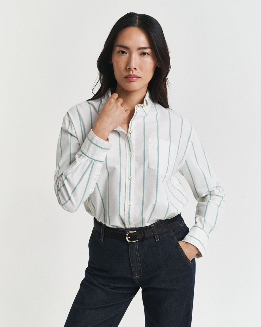 relaxed fit classic striped oxford shirt - bold green