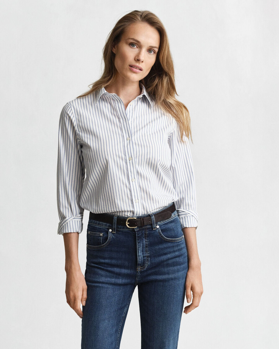 regular fit striped poplin shirt - eggshell