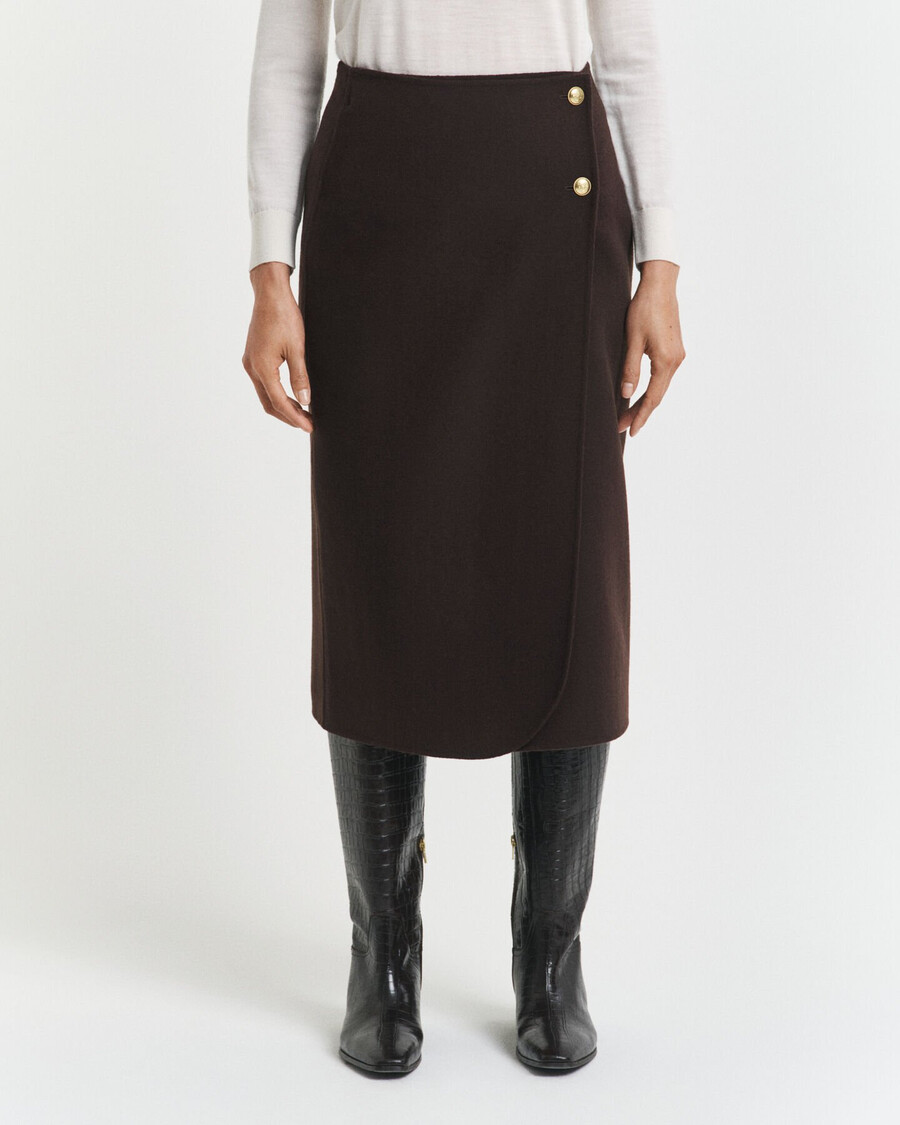 midi handstitched wrap skirt - deep brown