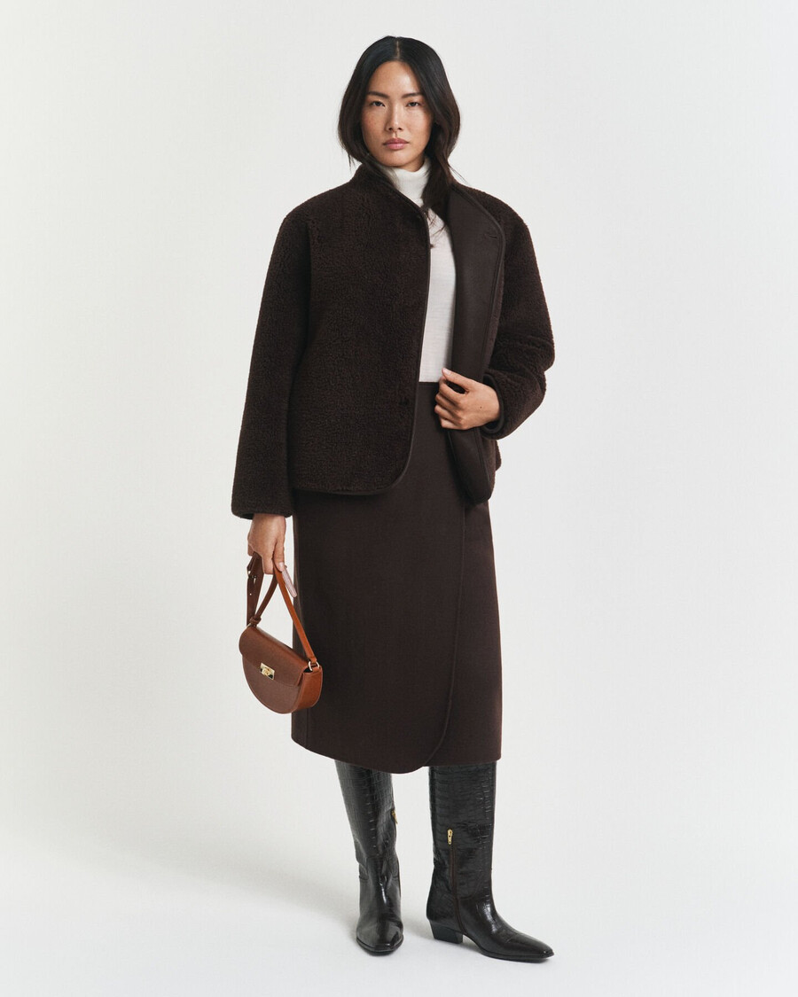 midi handstitched wrap skirt - deep brown