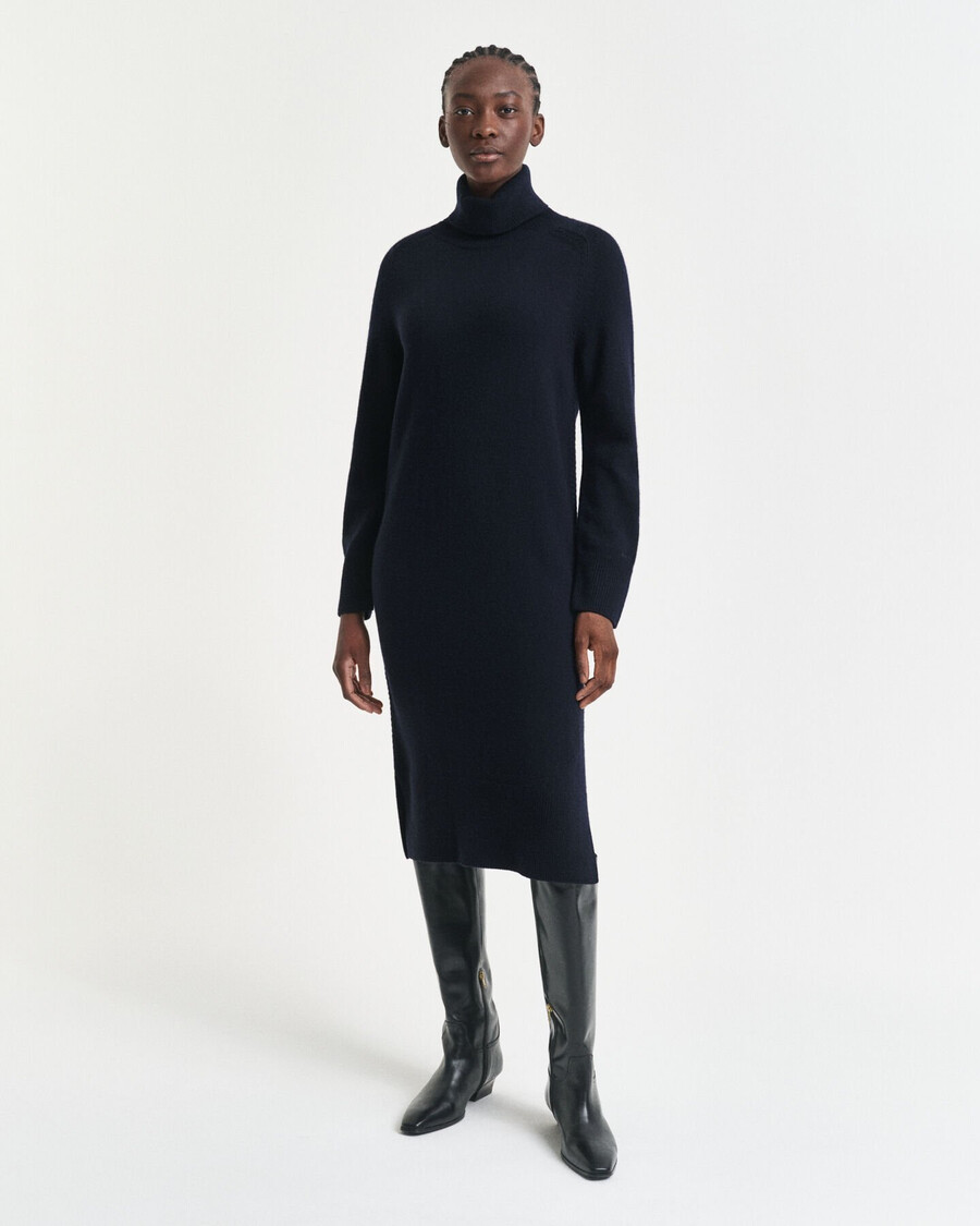 knit detail turtleneck dress - evening blue