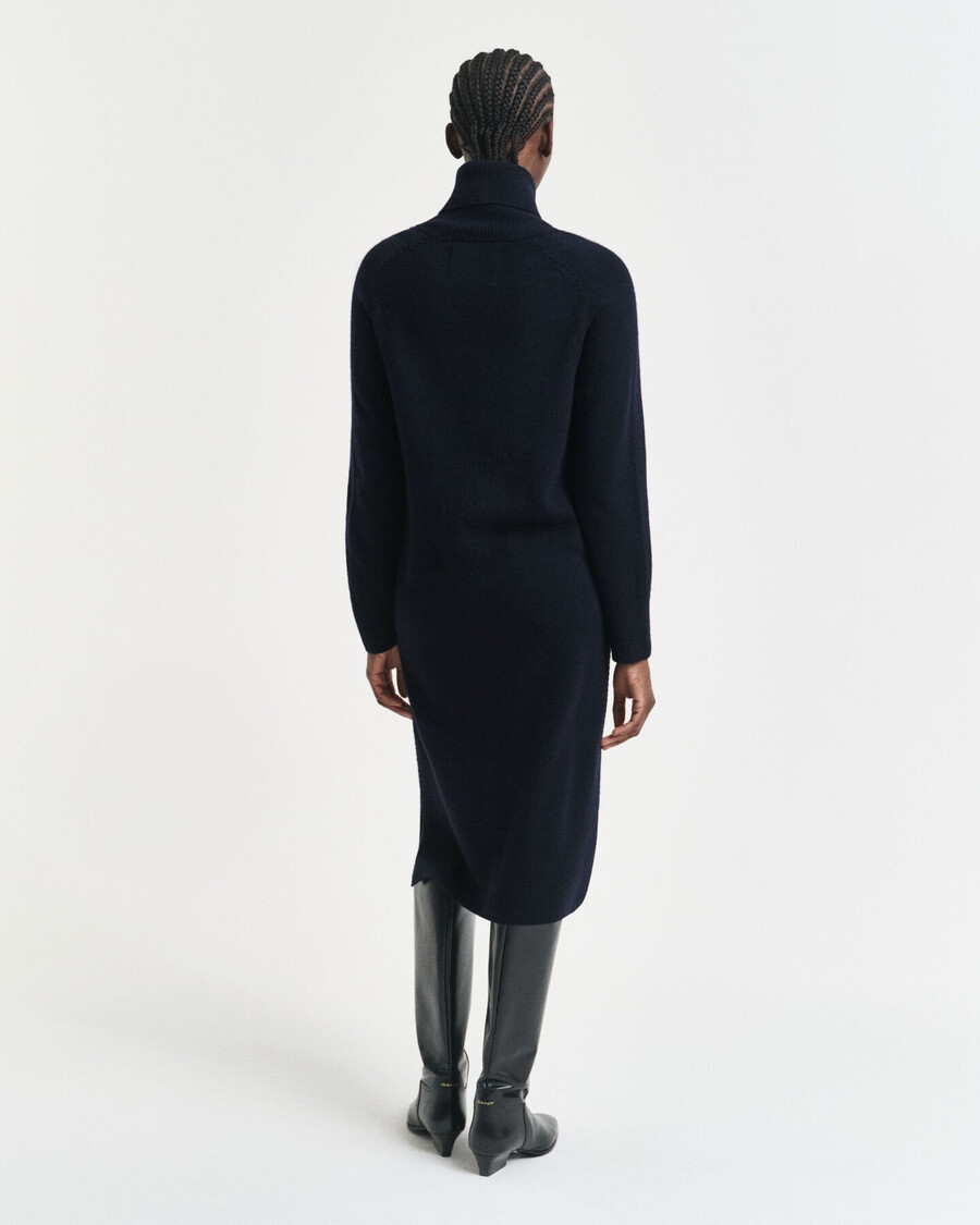 knit detail turtleneck dress - evening blue