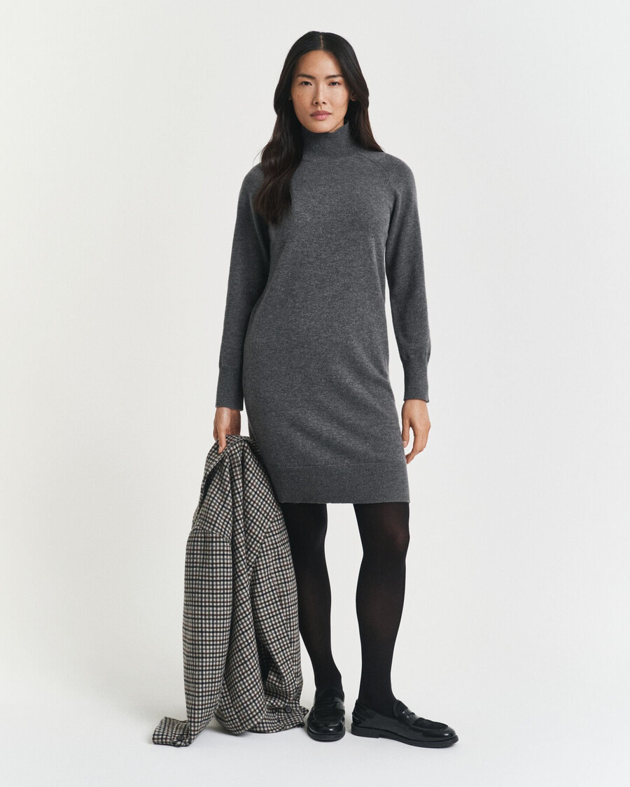 knitted superfine lambswool dress - charcoal melange