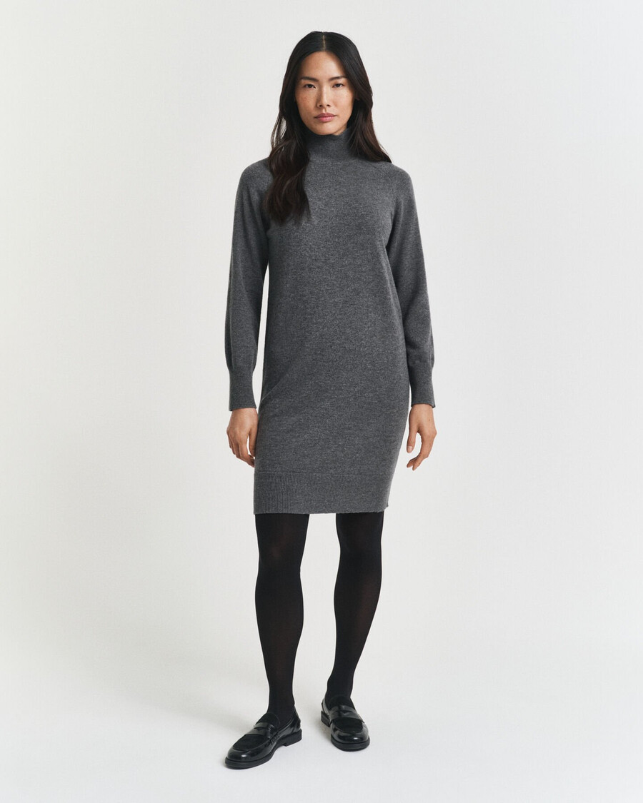 knitted superfine lambswool dress - charcoal melange
