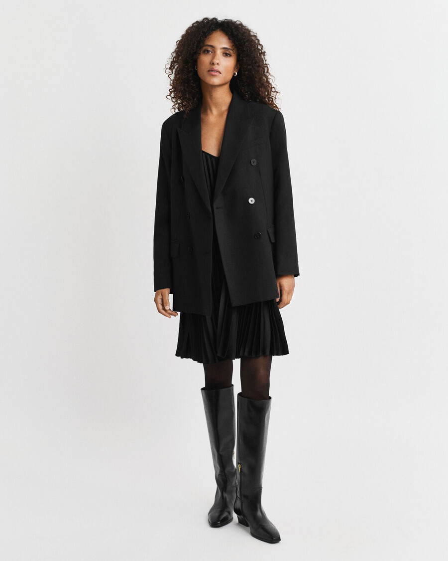 pleated sateen mini strap dress - black