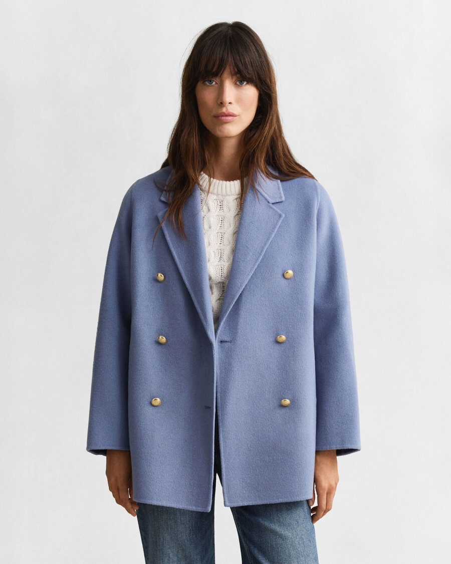 handstitched detail pea coat - faded denim