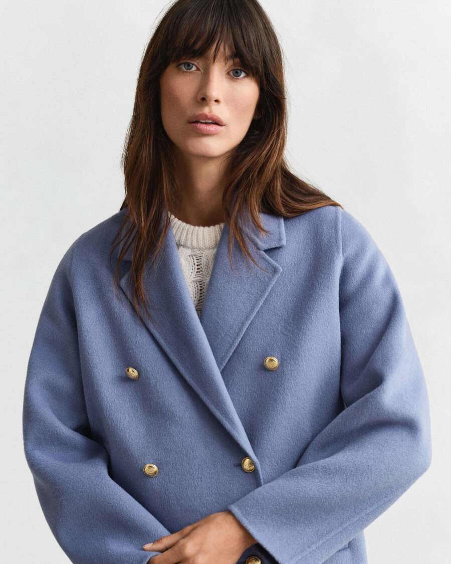 handstitched detail pea coat - faded denim