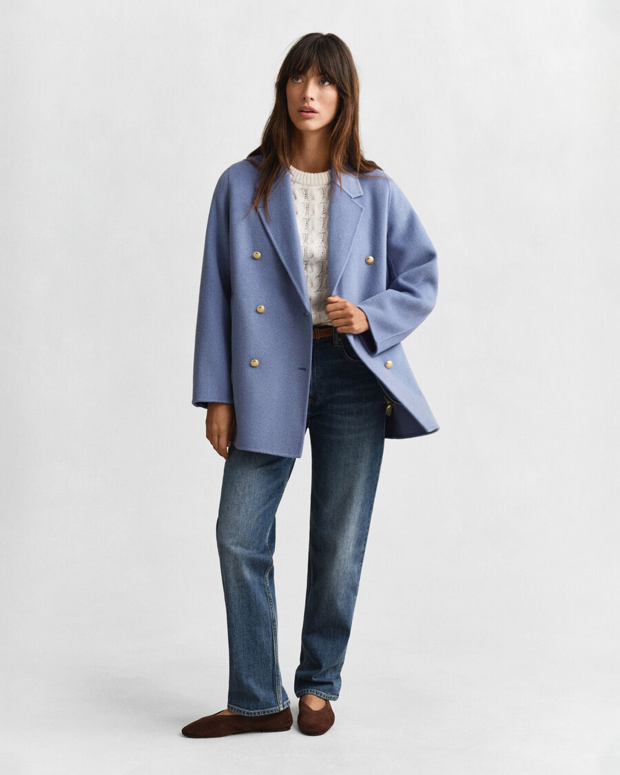 handstitched detail pea coat - faded denim