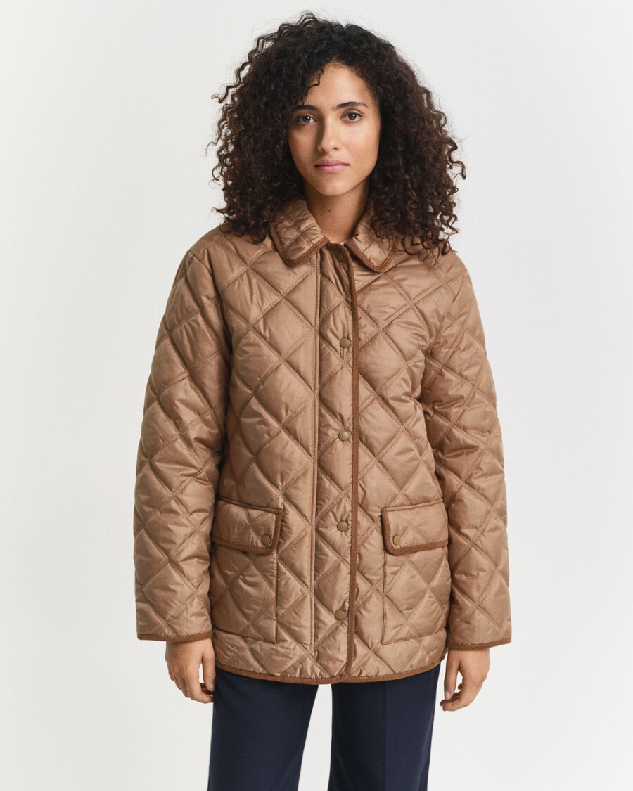 quilted corduroy trim jacket - warm khaki