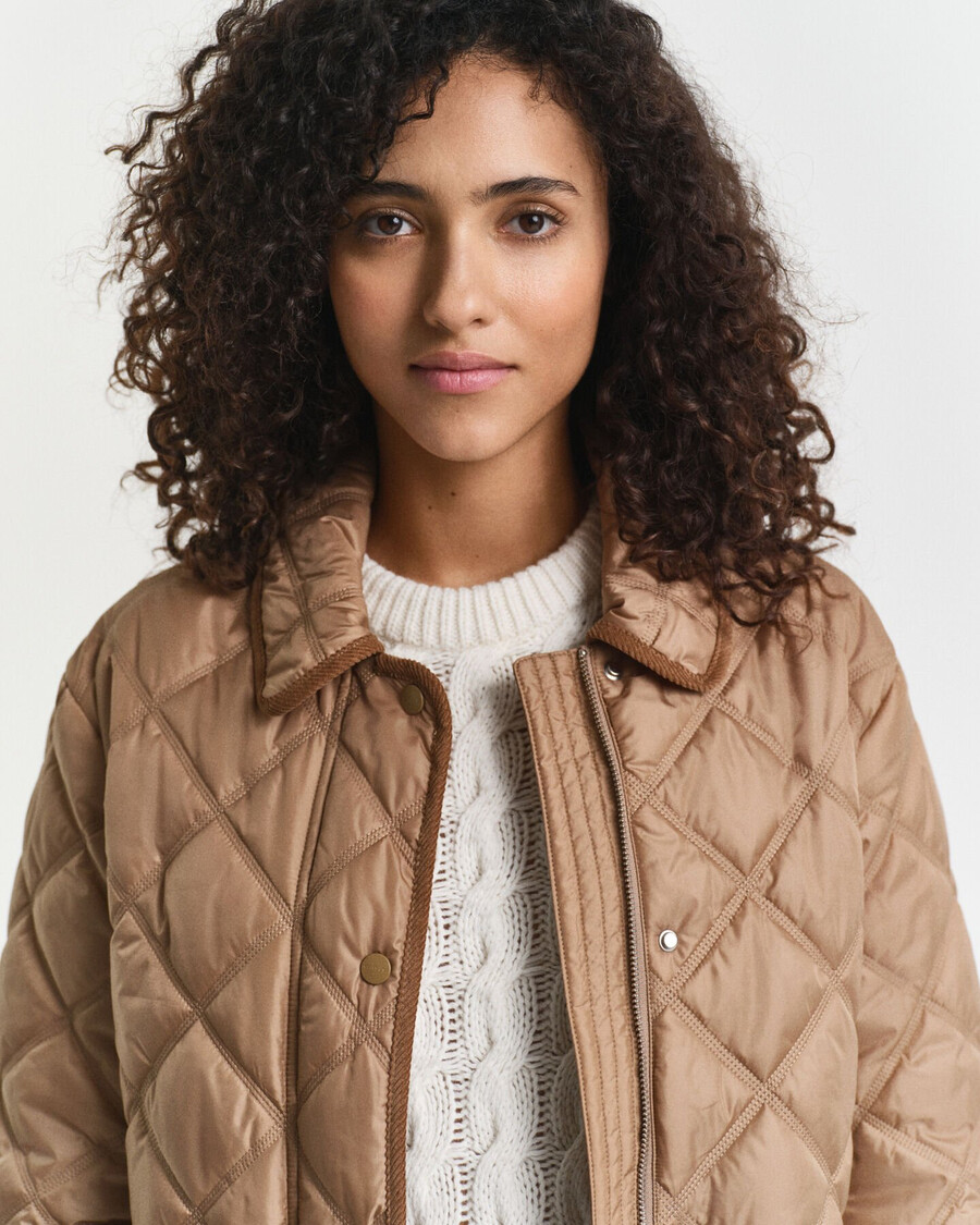 quilted corduroy trim jacket - warm khaki