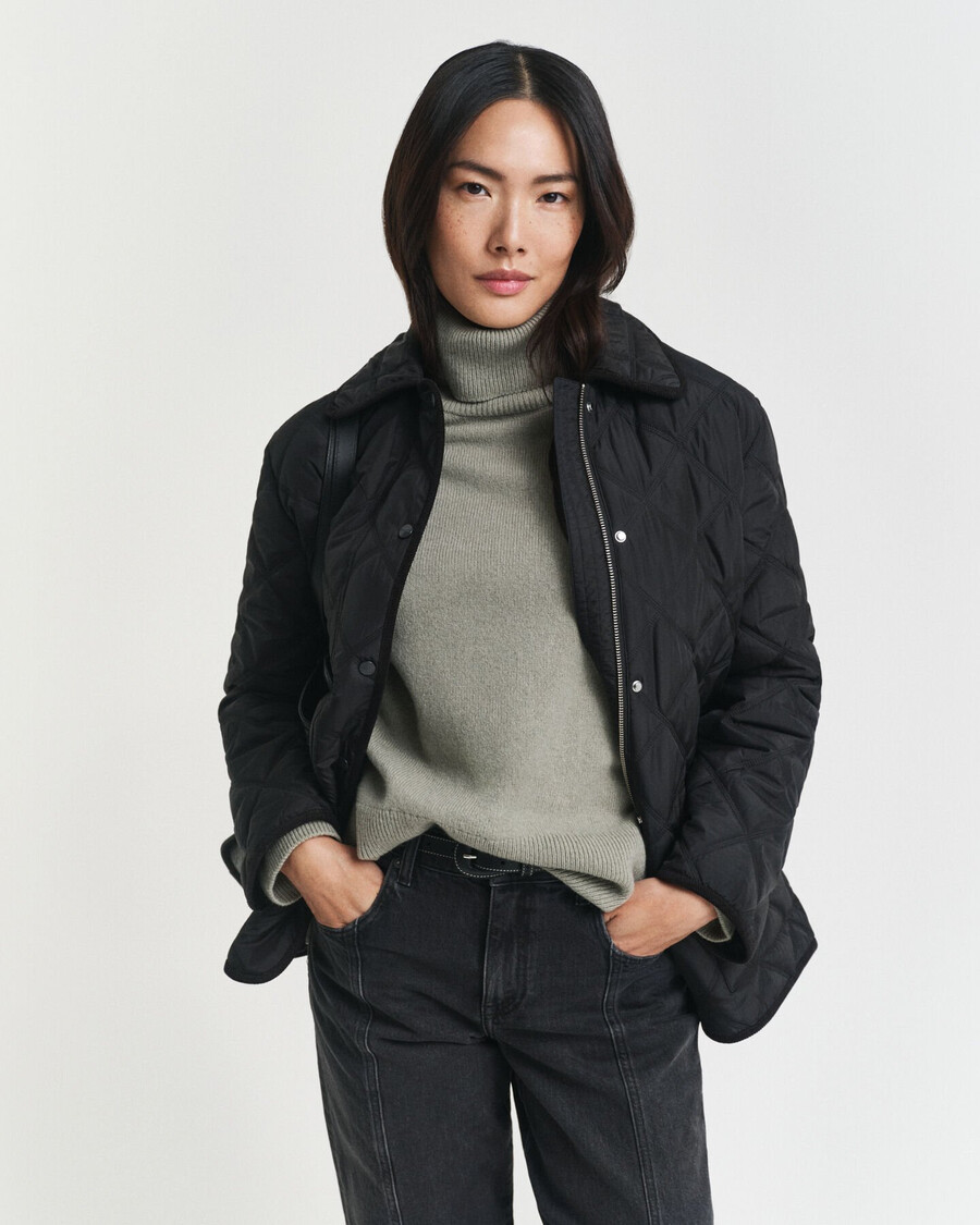 quilted corduroy trim jacket - black