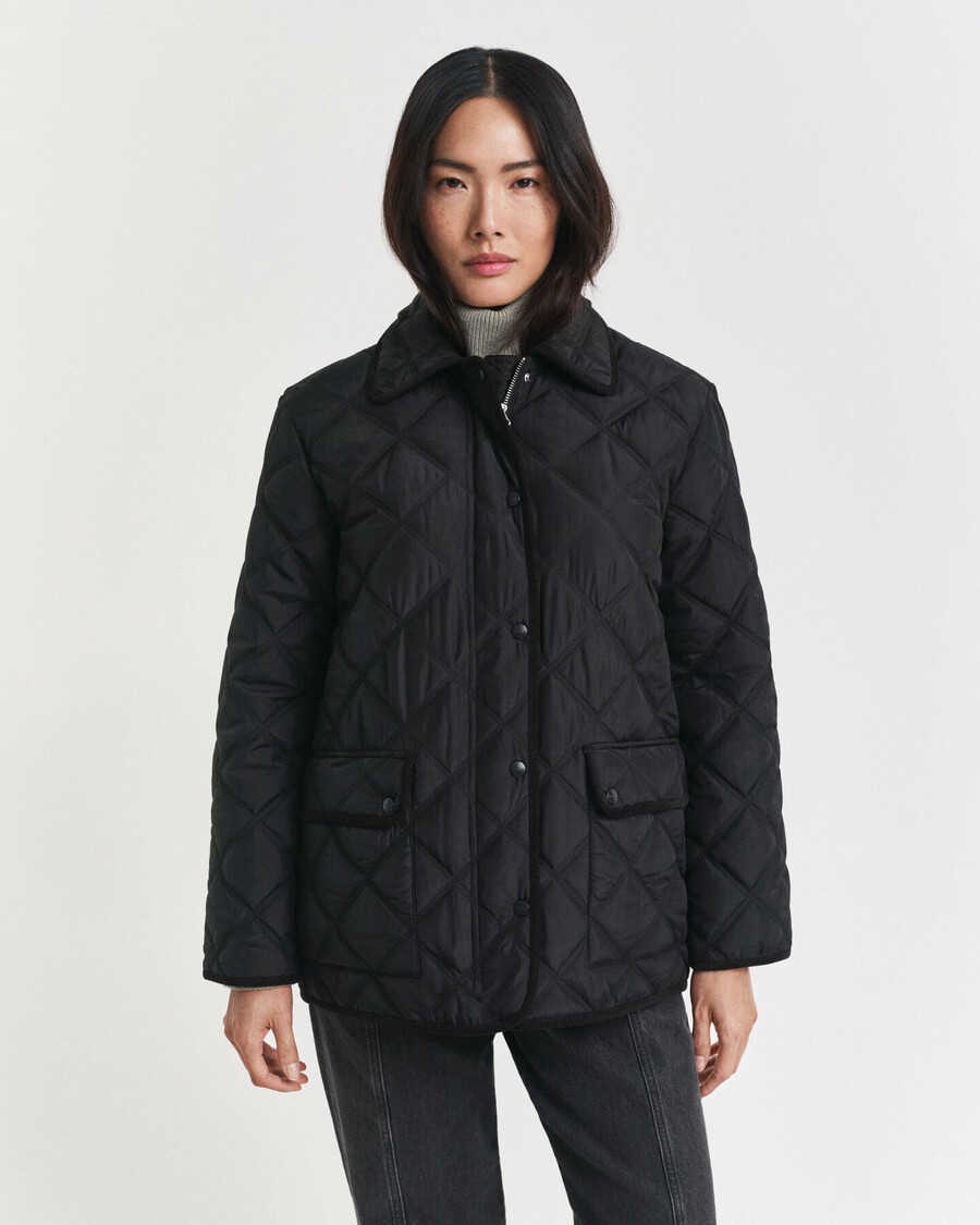 quilted corduroy trim jacket - black