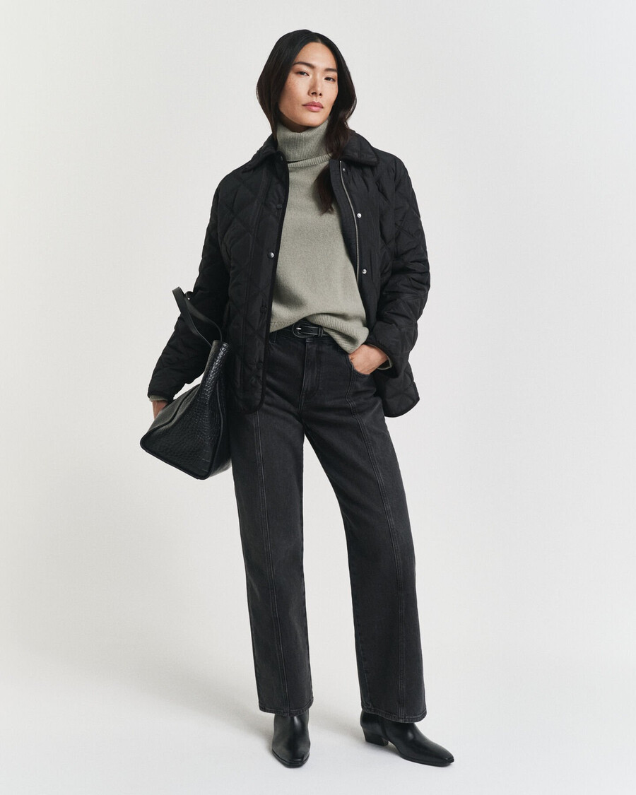 quilted corduroy trim jacket - black
