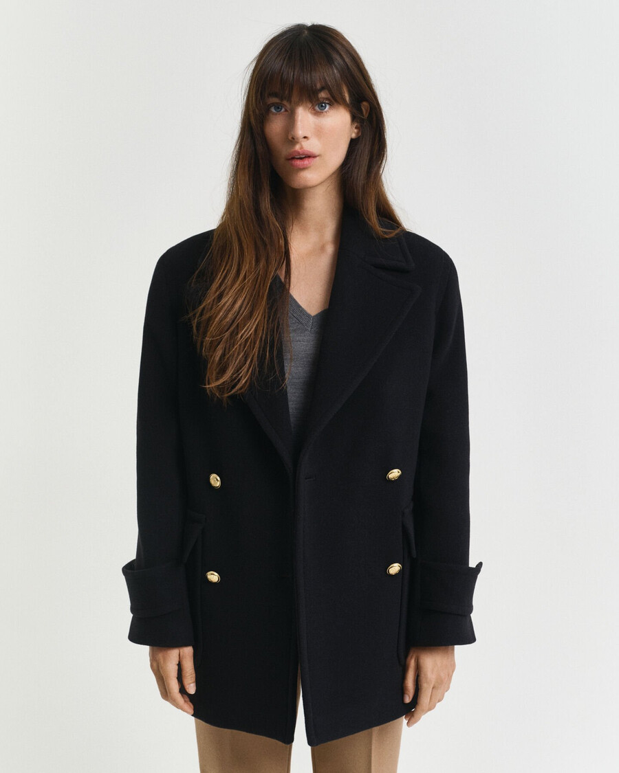 wool midlength peacoat - black