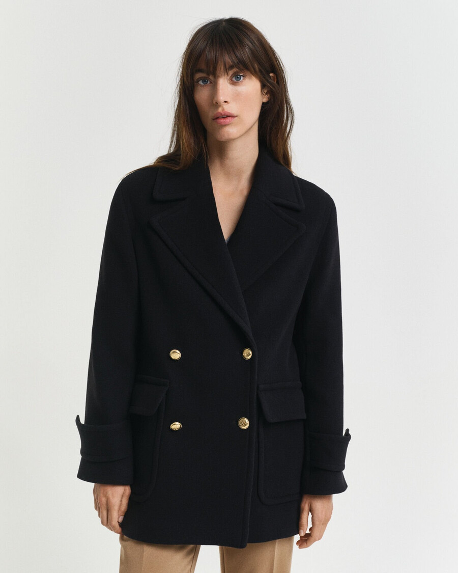 wool midlength peacoat - black