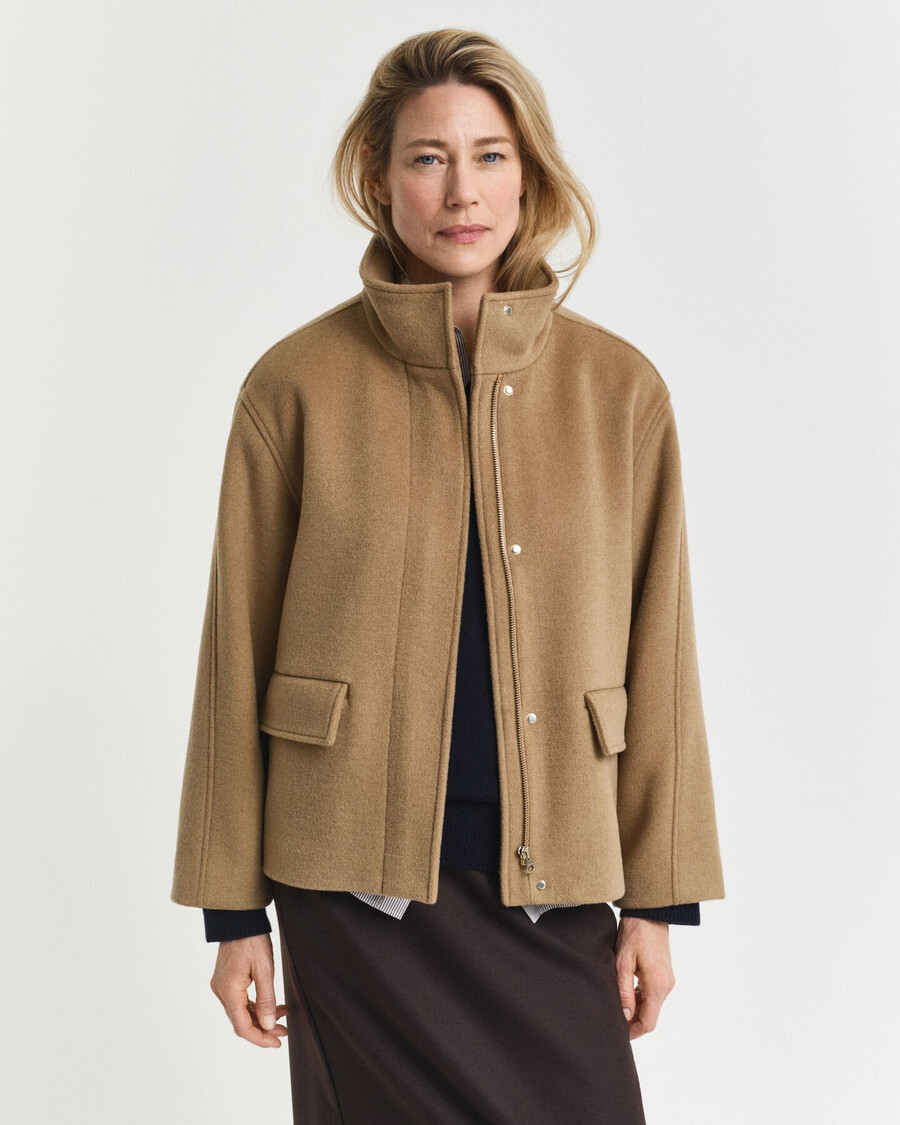 short wool zip jacket - warm khaki