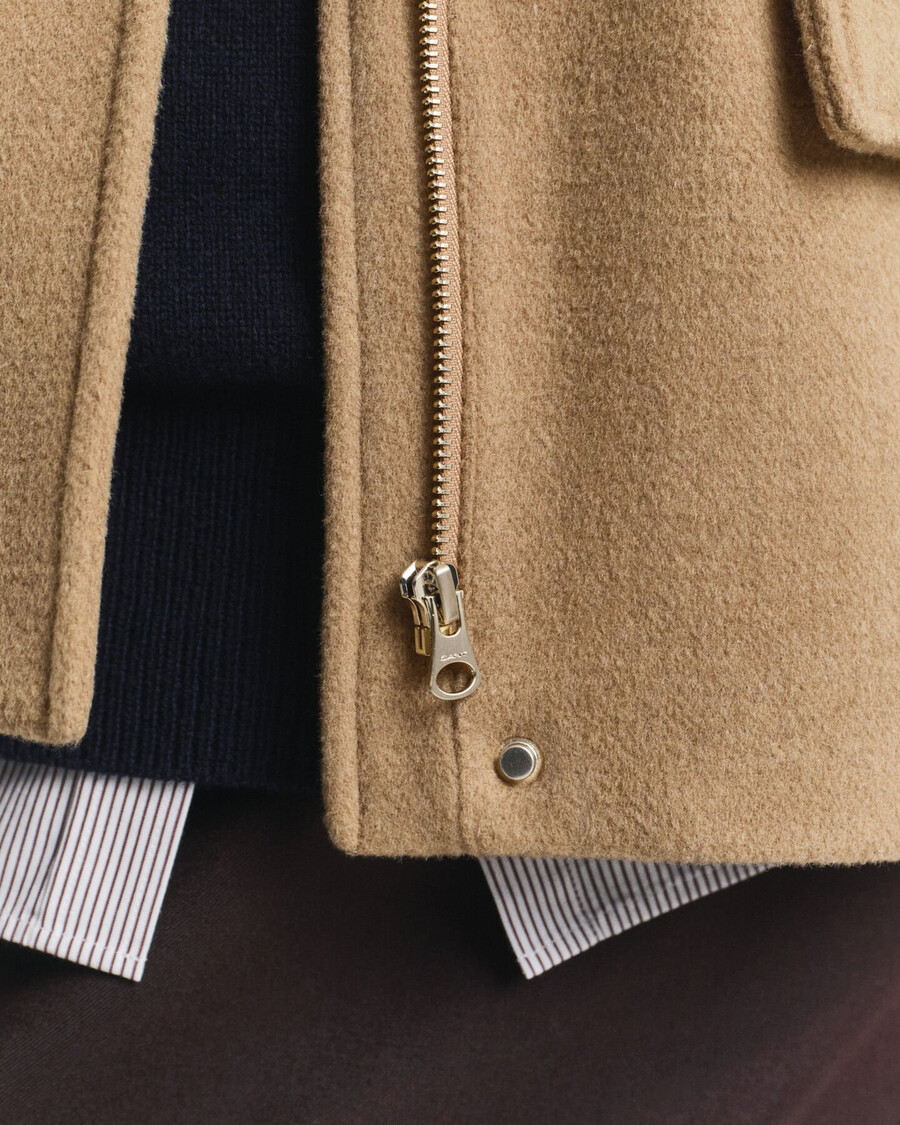 short wool zip jacket - warm khaki