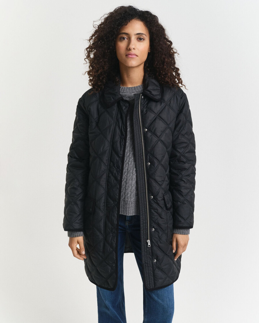 quilted corduroy trim coat - black