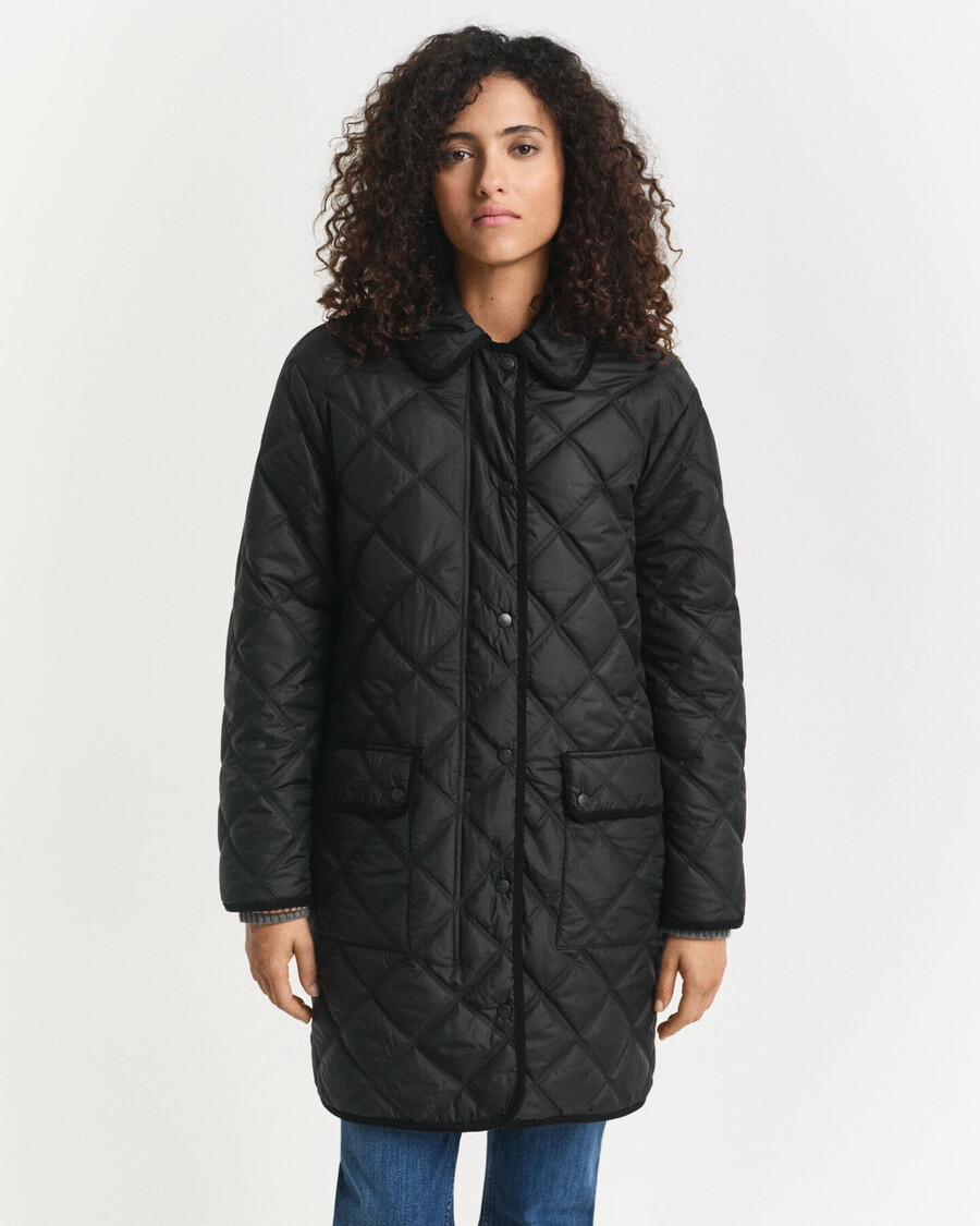 quilted corduroy trim coat - black