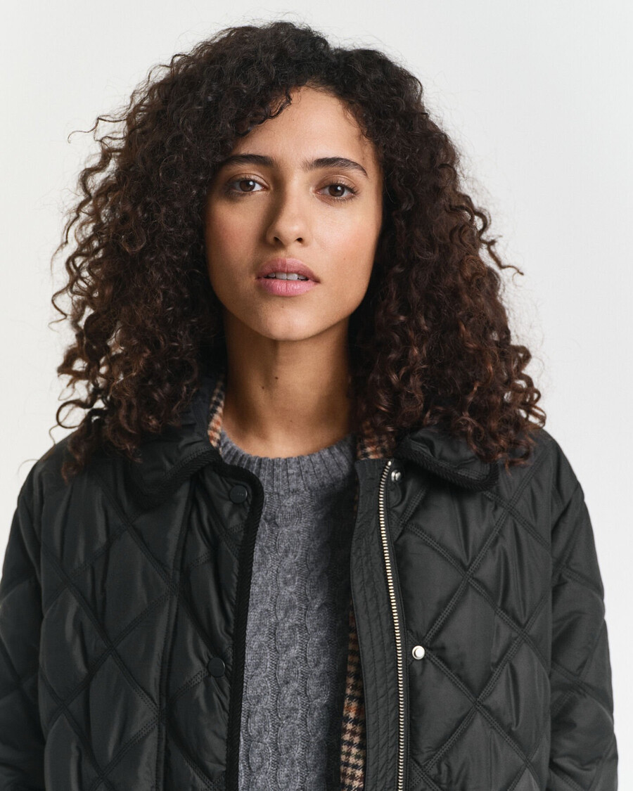 quilted corduroy trim coat - black